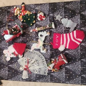 VTG Christmas Ornament Set with Santa and Reindeer